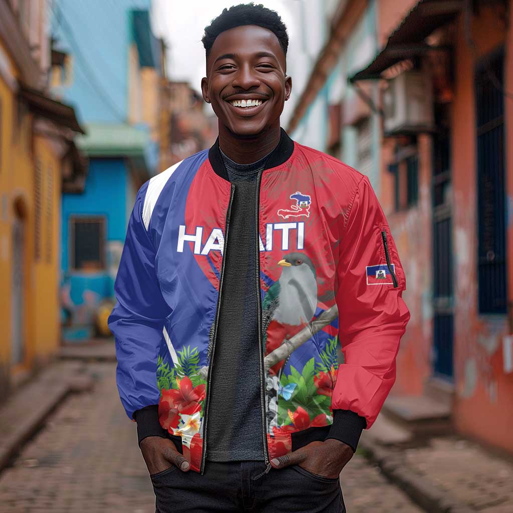 Personalized Afro-Haitians Sleeve Zip Bomber Jacket Hispaniolan Trogon Sporty Style - African Pride