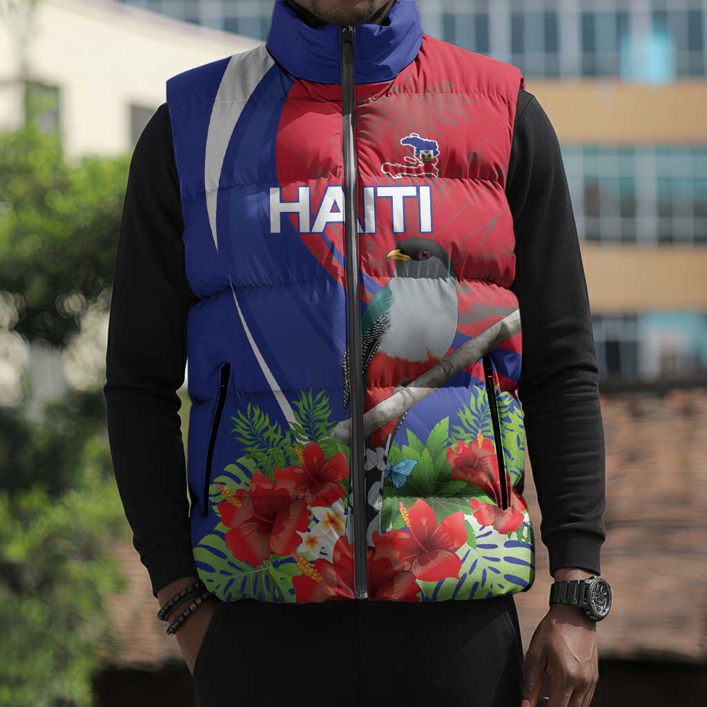 Personalized Afro-Haitians Sleeveless Puffer Jacket Hispaniolan Trogon Sporty Style