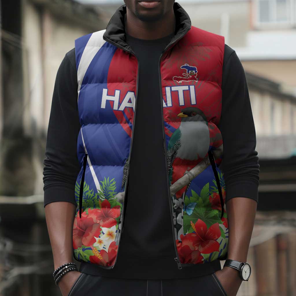 Personalized Afro-Haitians Sleeveless Puffer Jacket Hispaniolan Trogon Sporty Style