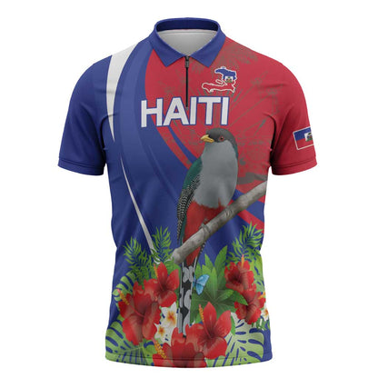 Personalized Afro-Haitians Zipper Polo Shirt Hispaniolan Trogon Sporty Style
