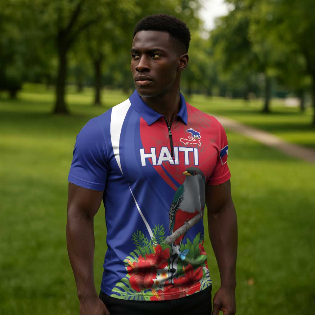 Personalized Afro-Haitians Zipper Polo Shirt Hispaniolan Trogon Sporty Style