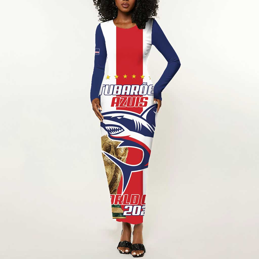 Cape Verde Football 2026 Long Sleeve Bodycon Dress Tubaroes Azuis Go Champion - African Pride