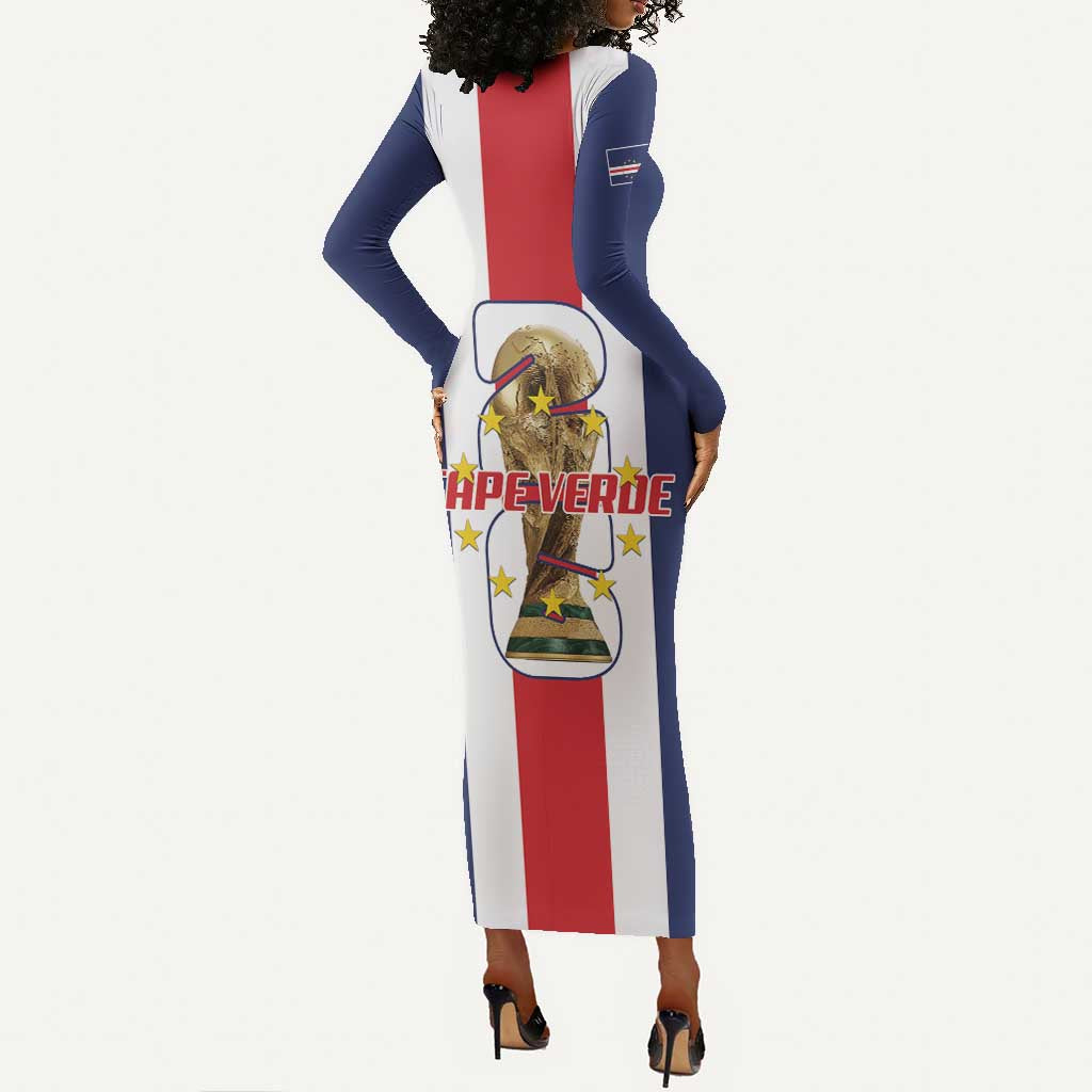 Cape Verde Football 2026 Long Sleeve Bodycon Dress Tubaroes Azuis Go Champion - African Pride