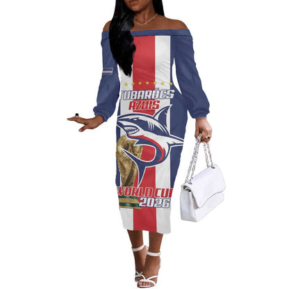 Cape Verde Football 2026 Off The Shoulder Long Sleeve Dress Tubaroes Azuis Go Champion - African Pride