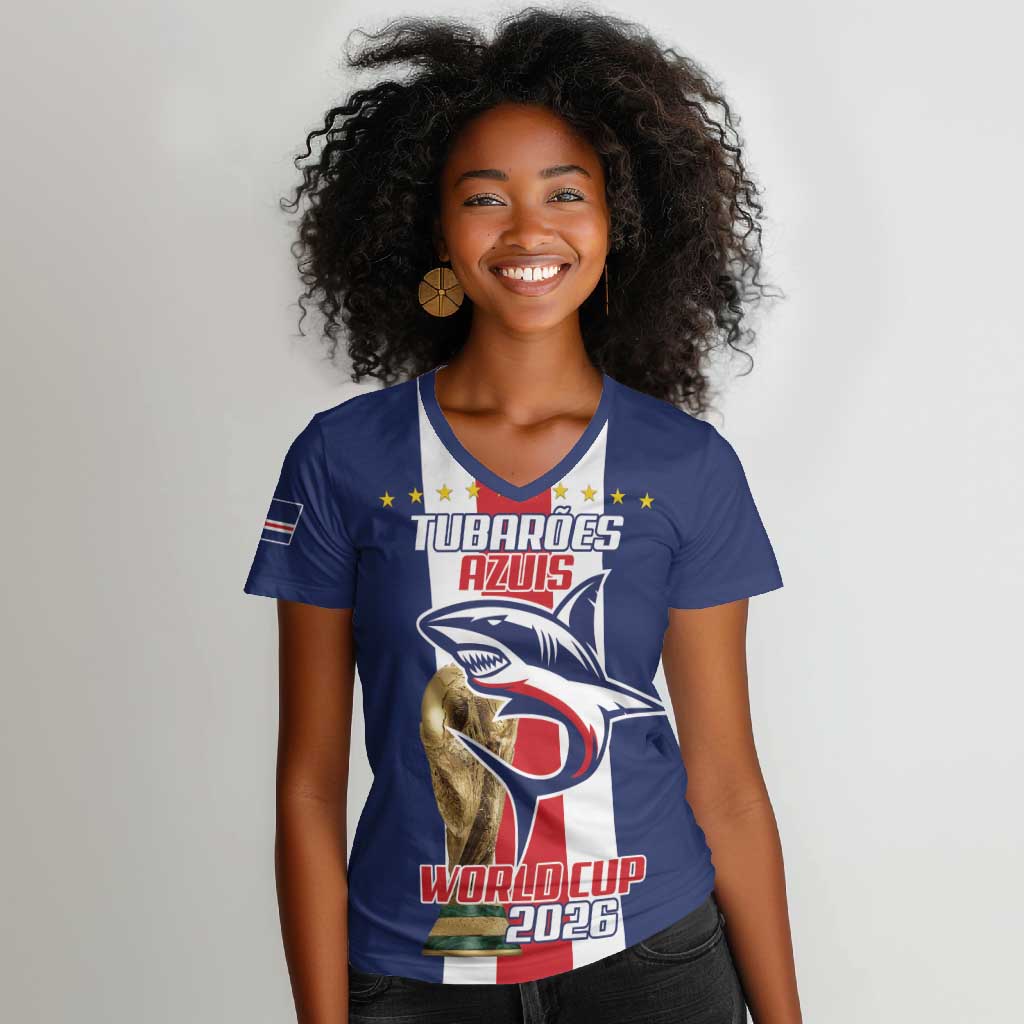 Cape Verde Football 2026 Women V-Neck T-Shirt Tubaroes Azuis Go Champion LT18