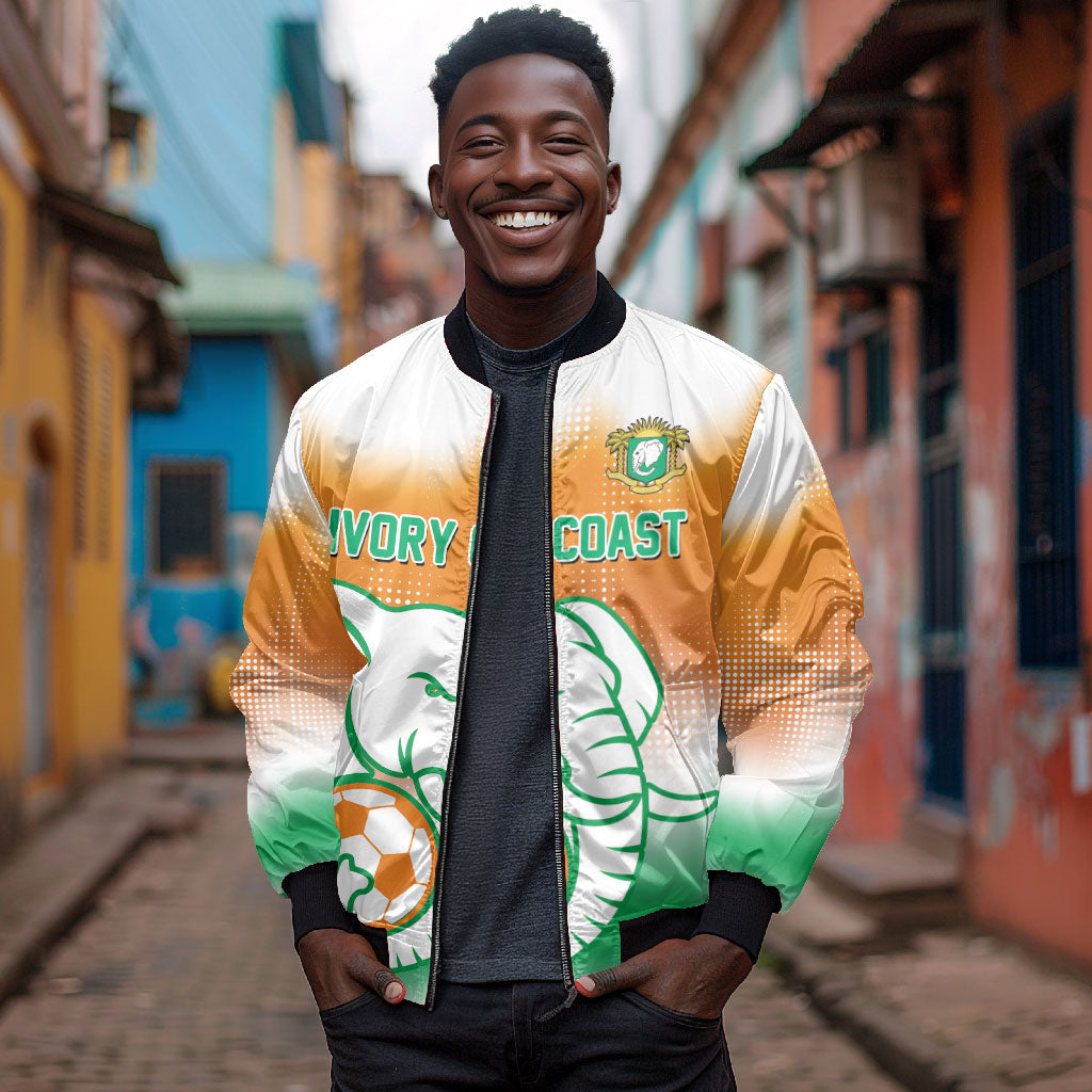 Custom Ivory Coast Football Bomber Jacket Proud Elephant Fan Edition
