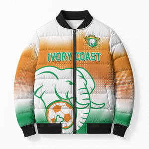 Custom Ivory Coast Football Bomber Puffer Jacket Proud Elephant Fan Edition
