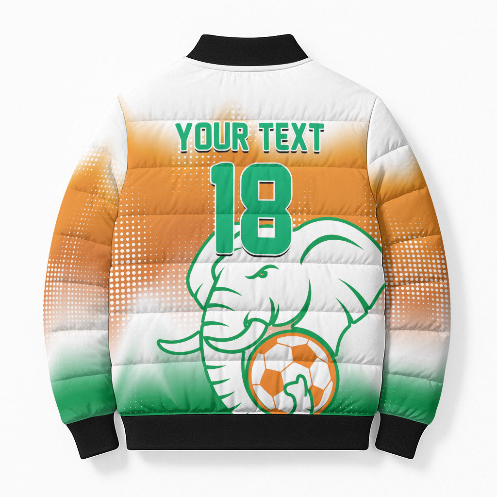 Custom Ivory Coast Football Bomber Puffer Jacket Proud Elephant Fan Edition