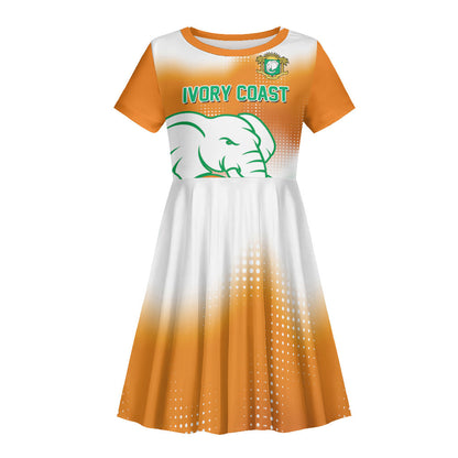 Custom Ivory Coast Football Kid Short Sleeve Dress Proud Elephant Fan Edition