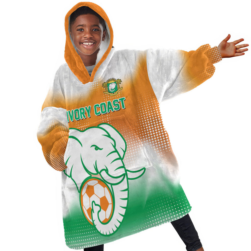 Custom Ivory Coast Football Kid Wearable Blanket Hoodie Proud Elephant Fan Edition