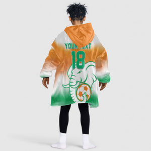 Custom Ivory Coast Football Kid Wearable Blanket Hoodie Proud Elephant Fan Edition
