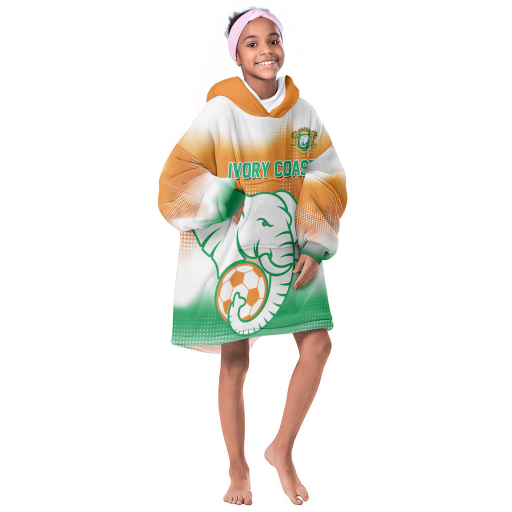 Custom Ivory Coast Football Kid Wearable Blanket Hoodie Proud Elephant Fan Edition