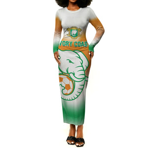 Custom Ivory Coast Football Long Sleeve Bodycon Dress Proud Elephant Fan Edition