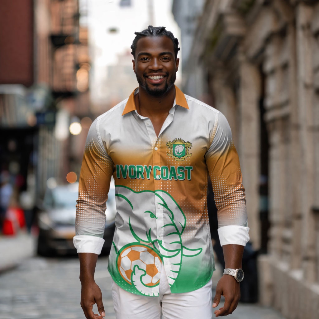 Custom Ivory Coast Football Long Sleeve Button Shirt Proud Elephant Fan Edition