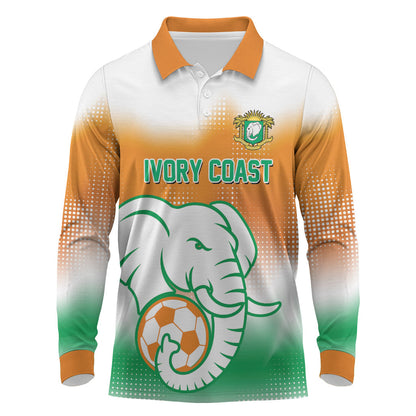 Custom Ivory Coast Football Long Sleeve Polo Shirt Proud Elephant Fan Edition