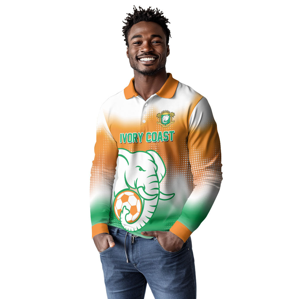 Custom Ivory Coast Football Long Sleeve Polo Shirt Proud Elephant Fan Edition