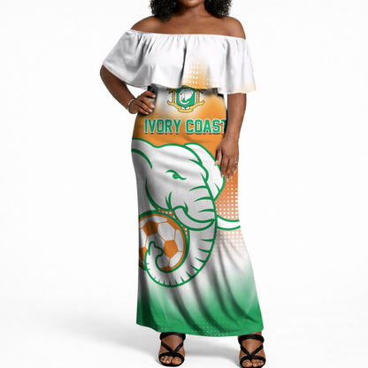 Custom Ivory Coast Football Off Shoulder Maxi Dress Proud Elephant Fan Edition