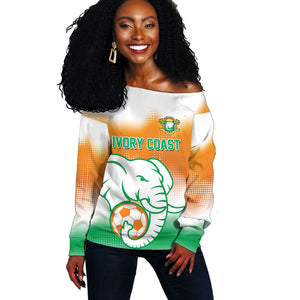 Custom Ivory Coast Football Off Shoulder Sweater Proud Elephant Fan Edition