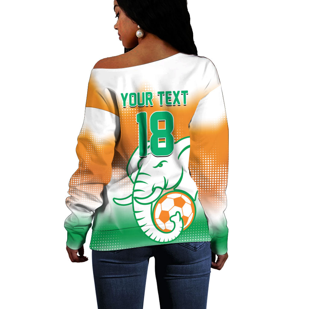 Custom Ivory Coast Football Off Shoulder Sweater Proud Elephant Fan Edition