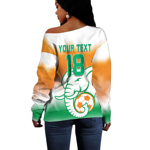 Custom Ivory Coast Football Off Shoulder Sweater Proud Elephant Fan Edition