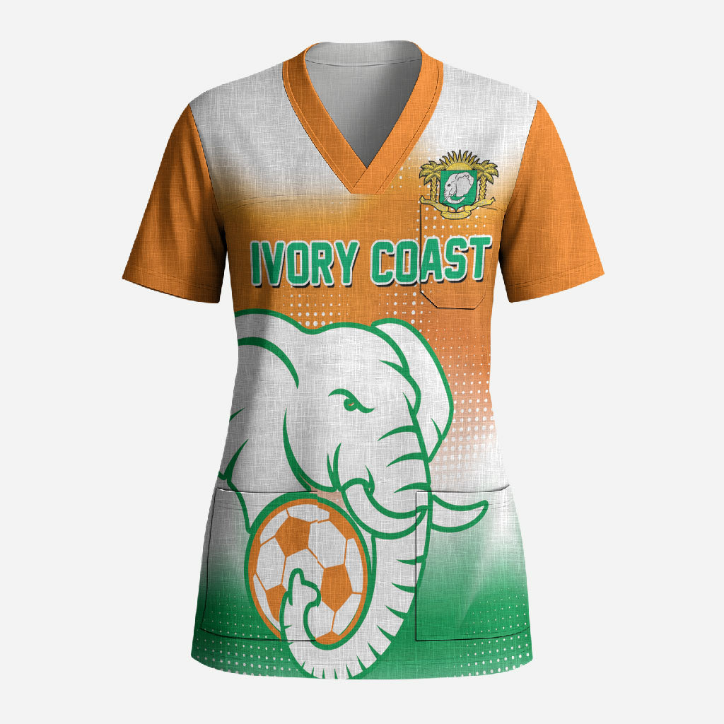 Custom Ivory Coast Football Scrub Top Proud Elephant Fan Edition