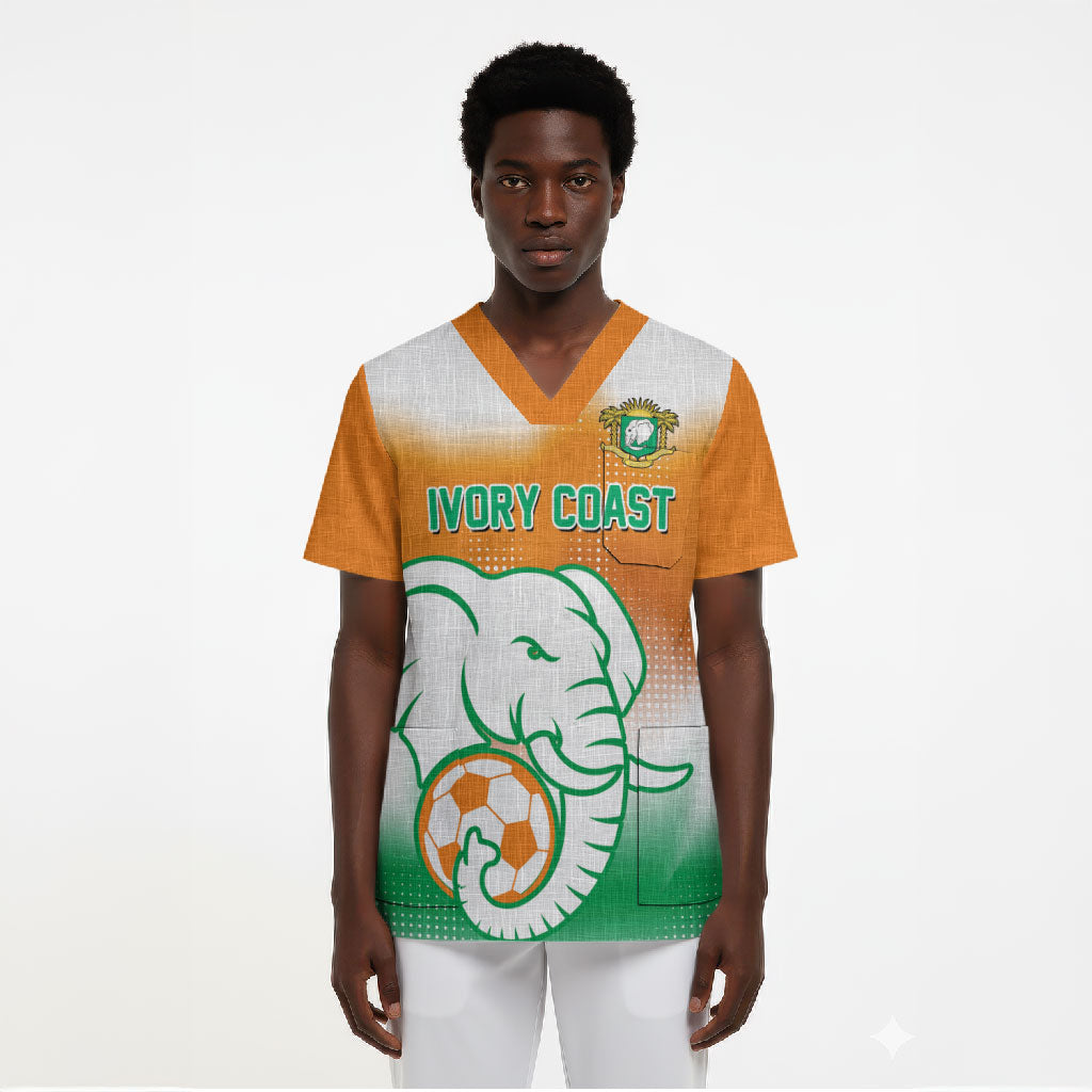 Custom Ivory Coast Football Scrub Top Proud Elephant Fan Edition