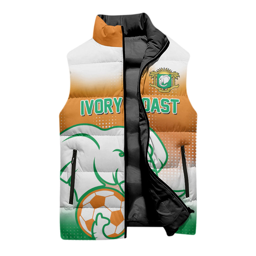 Custom Ivory Coast Football Sleeveless Puffer Jacket Proud Elephant Fan Edition