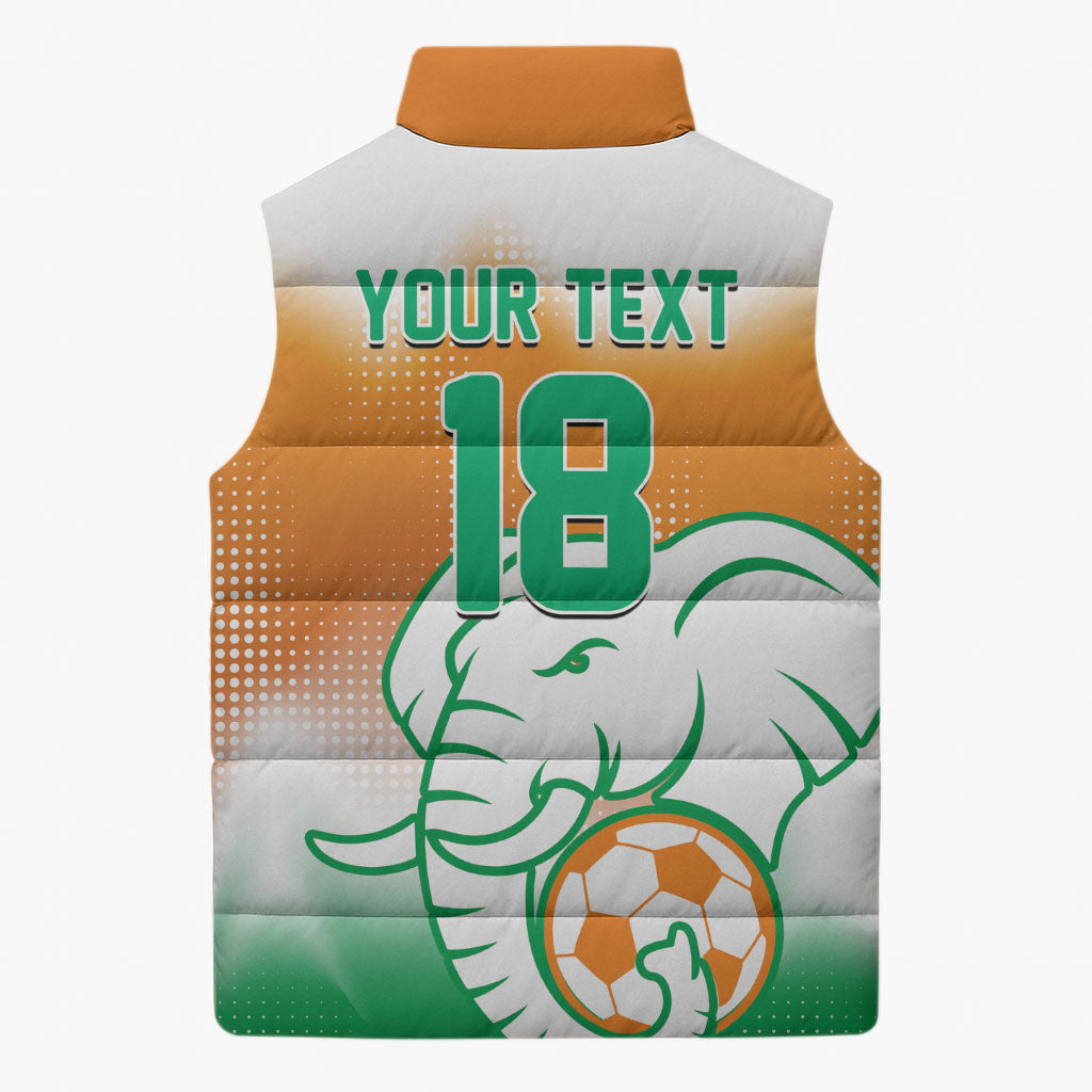 Custom Ivory Coast Football Sleeveless Puffer Jacket Proud Elephant Fan Edition