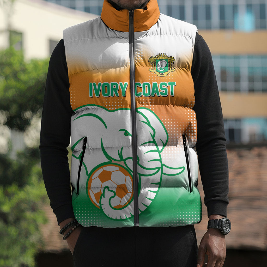 Custom Ivory Coast Football Sleeveless Puffer Jacket Proud Elephant Fan Edition