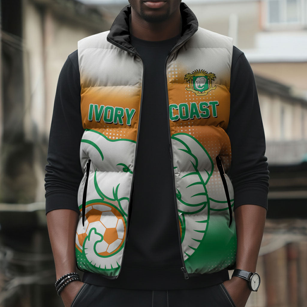 Custom Ivory Coast Football Sleeveless Puffer Jacket Proud Elephant Fan Edition