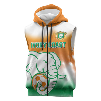 Custom Ivory Coast Football Sleeveless Zip Hoodie Proud Elephant Fan Edition