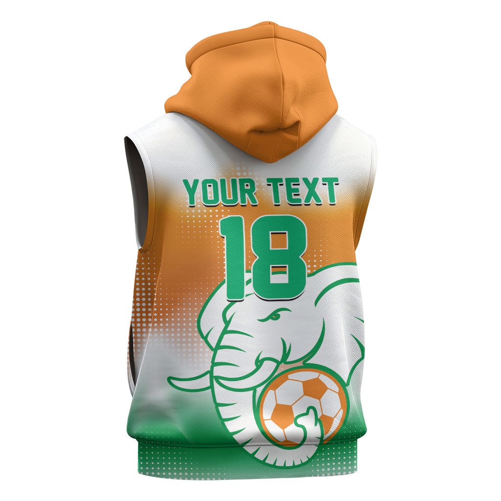Custom Ivory Coast Football Sleeveless Zip Hoodie Proud Elephant Fan Edition