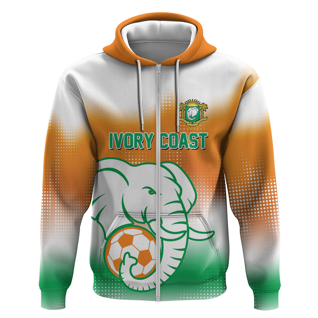 Custom Ivory Coast Football Zip Hoodie Proud Elephant Fan Edition