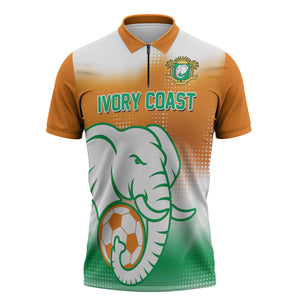 Custom Ivory Coast Football Zipper Polo Shirt Proud Elephant Fan Edition