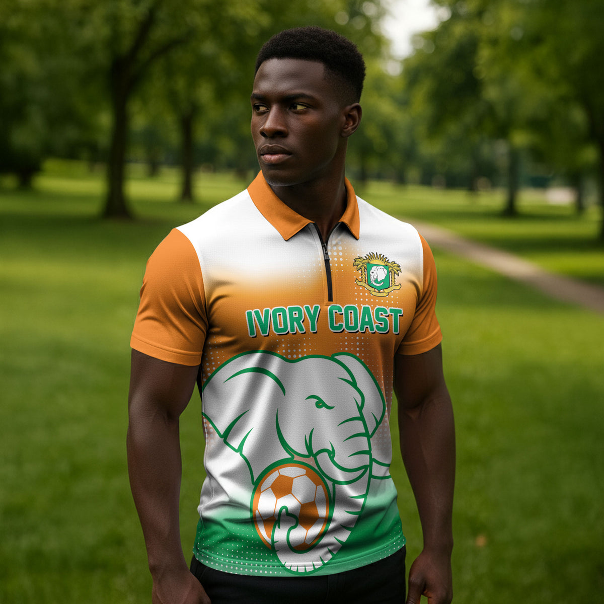 Custom Ivory Coast Football Zipper Polo Shirt Proud Elephant Fan Edition
