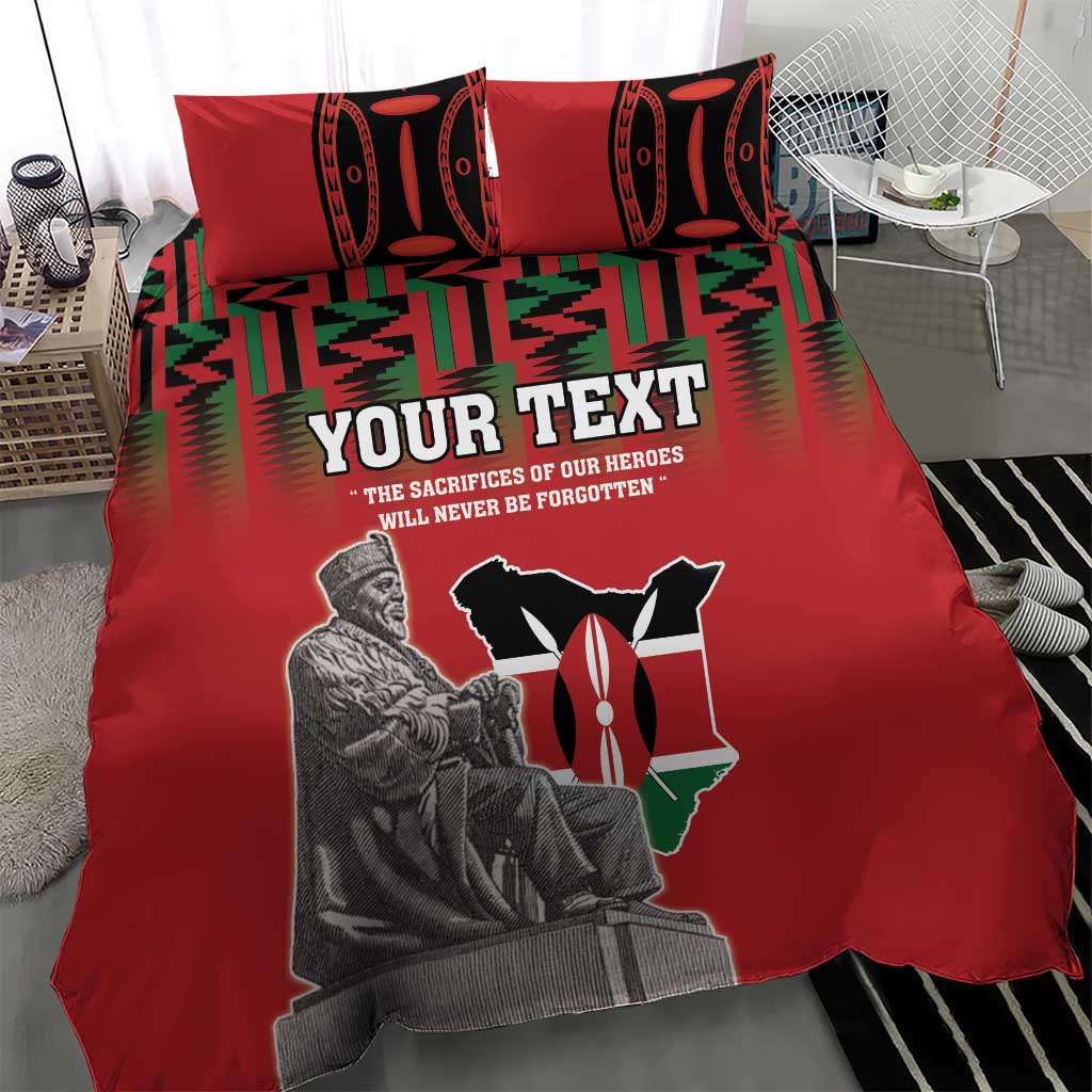 Personalized Afro Kenya Mashujaa Day Bedding Set Mzee Jomo Kenyatta With Coat Of Arms