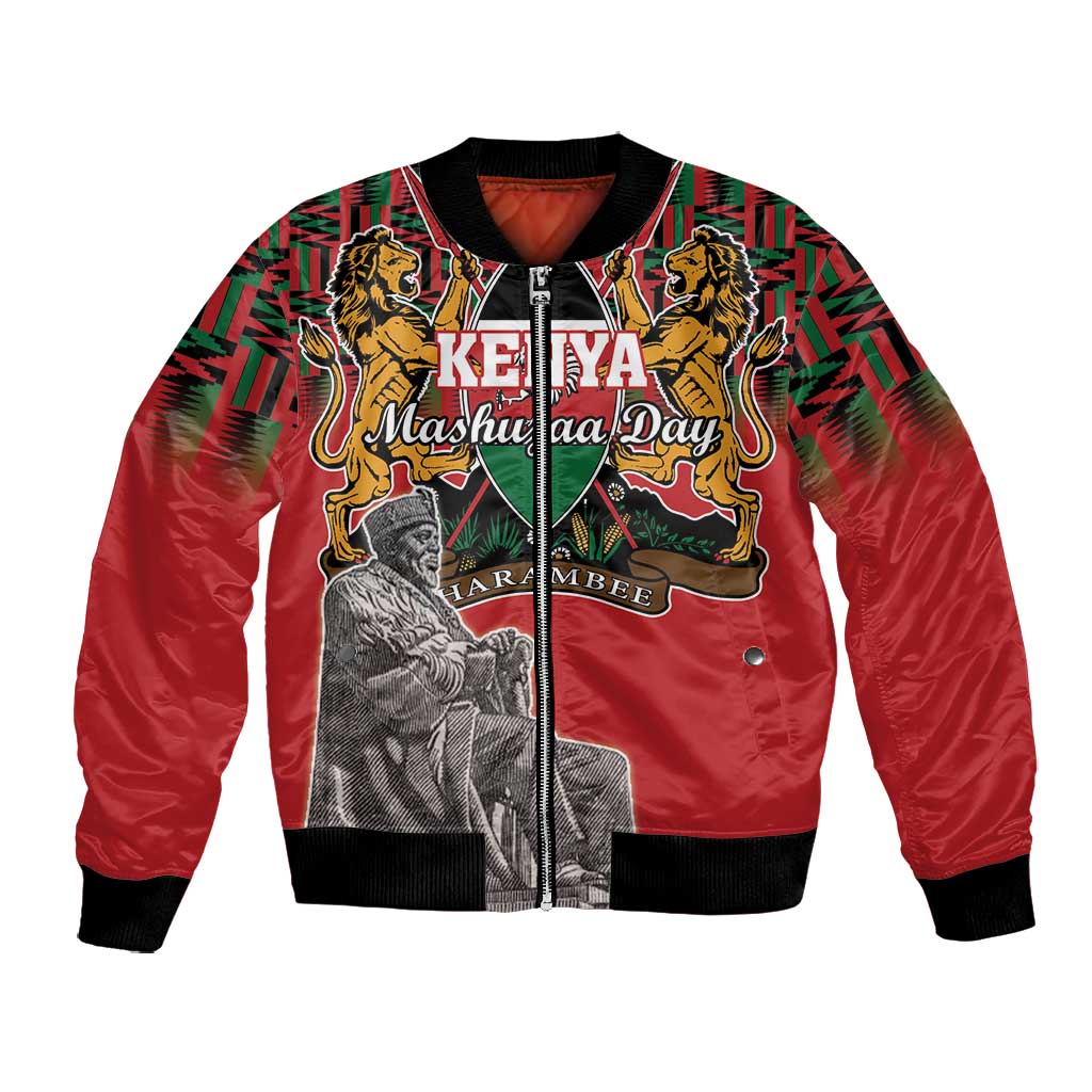 Personalized Afro Kenya Mashujaa Day Bomber Jacket Mzee Jomo Kenyatta With Coat Of Arms