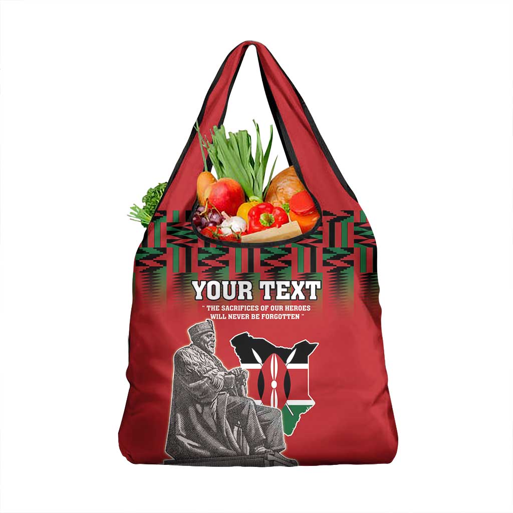 Personalized Afro Kenya Mashujaa Day Grocery Bag Mzee Jomo Kenyatta With Coat Of Arms