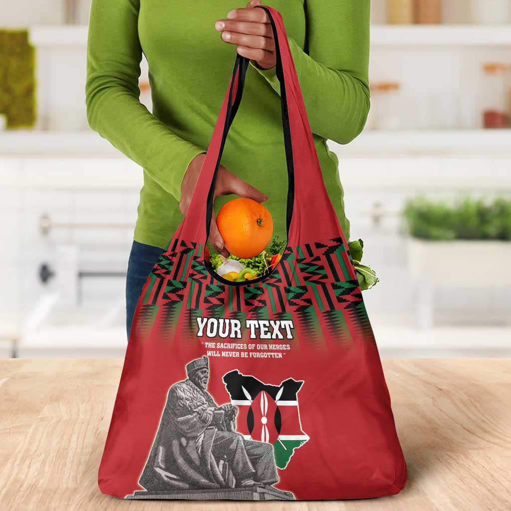 Personalized Afro Kenya Mashujaa Day Grocery Bag Mzee Jomo Kenyatta With Coat Of Arms