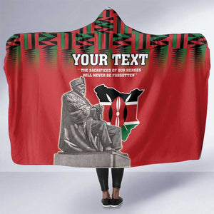 Personalized Afro Kenya Mashujaa Day Hooded Blanket Mzee Jomo Kenyatta With Coat Of Arms