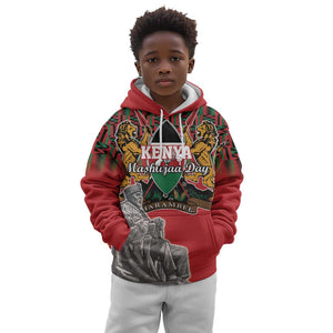 Personalized Afro Kenya Mashujaa Day Kid Hoodie Mzee Jomo Kenyatta With Coat Of Arms