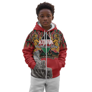 Personalized Afro Kenya Mashujaa Day Kid Hoodie Mzee Jomo Kenyatta With Coat Of Arms