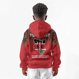 Personalized Afro Kenya Mashujaa Day Kid Hoodie Mzee Jomo Kenyatta With Coat Of Arms