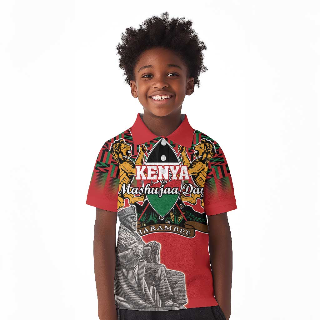 Personalized Afro Kenya Mashujaa Day Kid Polo Shirt Mzee Jomo Kenyatta With Coat Of Arms