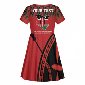 Personalized Afro Kenya Mashujaa Day Kid Short Sleeve Dress Mzee Jomo Kenyatta With Coat Of Arms