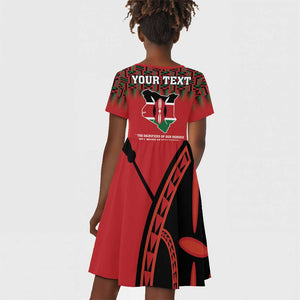 Personalized Afro Kenya Mashujaa Day Kid Short Sleeve Dress Mzee Jomo Kenyatta With Coat Of Arms