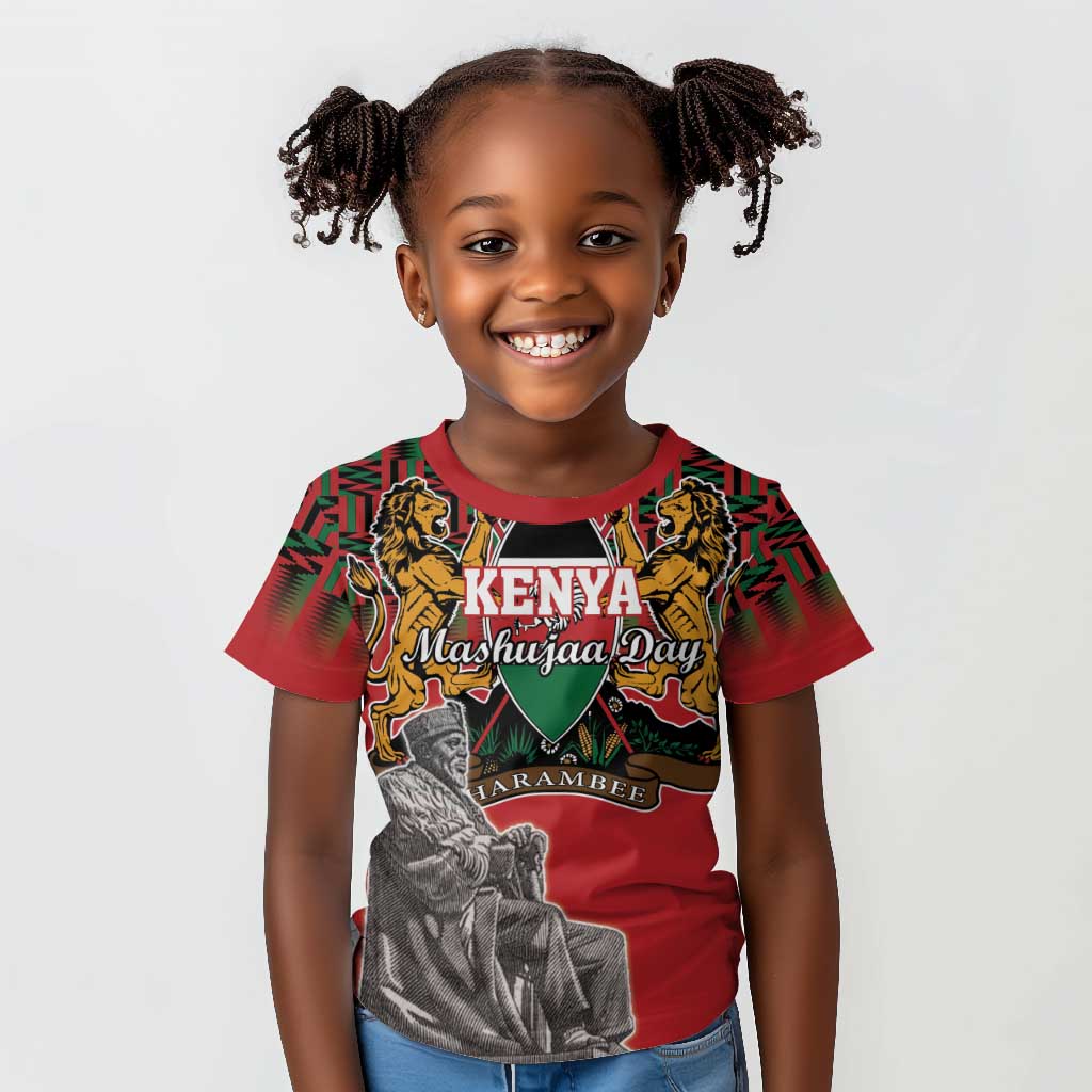 Personalized Afro Kenya Mashujaa Day Kid T shirt Mzee Jomo Kenyatta With Coat Of Arms