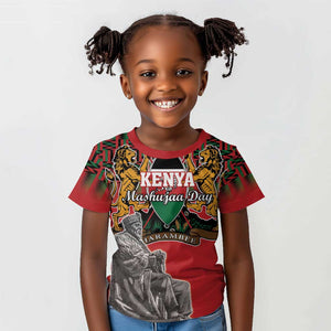 Personalized Afro Kenya Mashujaa Day Kid T shirt Mzee Jomo Kenyatta With Coat Of Arms