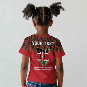 Personalized Afro Kenya Mashujaa Day Kid T shirt Mzee Jomo Kenyatta With Coat Of Arms