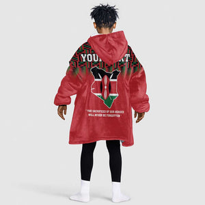 Personalized Afro Kenya Mashujaa Day KId Wearable Blanket Hoodie Mzee Jomo Kenyatta With Coat Of Arms